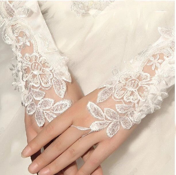 Spitze weiße finger lose Mode Blume lange Frauen Prinzessin Mädchen Brautjungfer tanzen Performance-Handschuhe