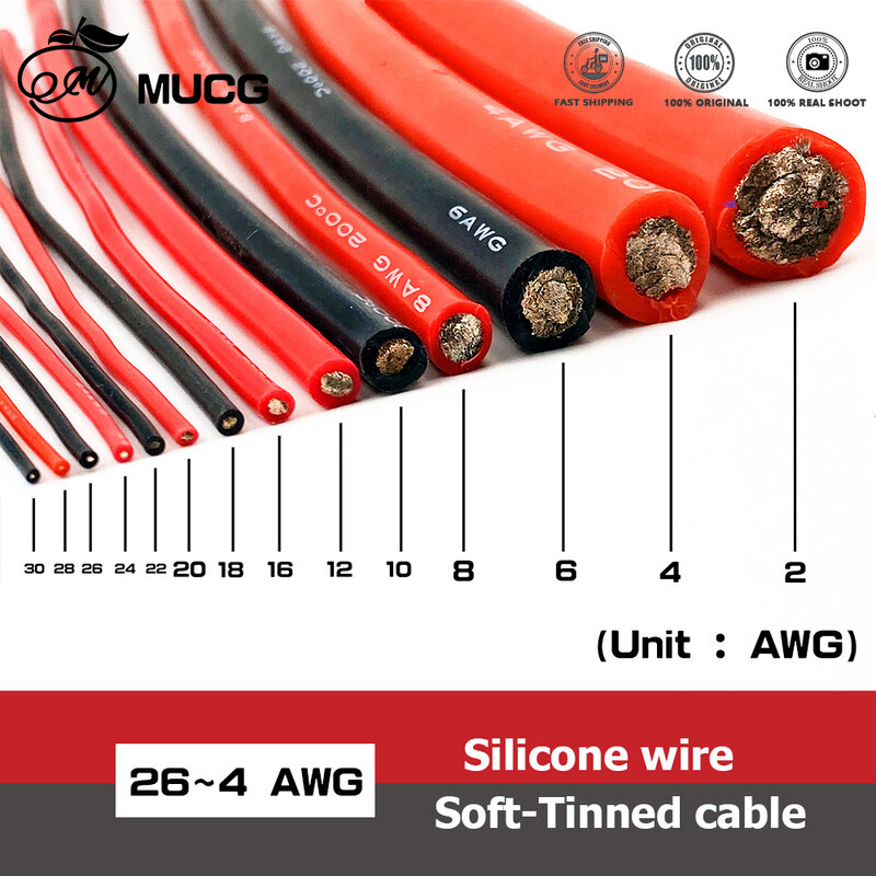 Silikon kabel rot schwarz Draht Autobatterie Kfz-Verkabelung elektrische Drähte 10awg 8awg 6awg 4awg 2awg 18 16 14 12 10 8 6 4 awg
