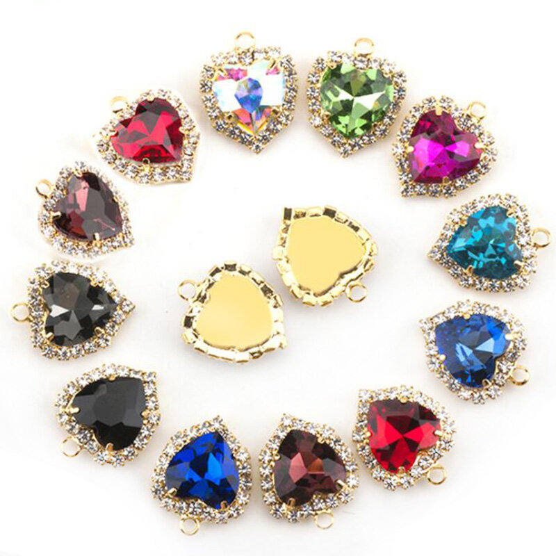 10 Uds. De diamantes de imitación de cristal para collar, colgante de corazón para fabricación de joyas DIY, se adapta a pendientes, pulsera, accesorios para hacer