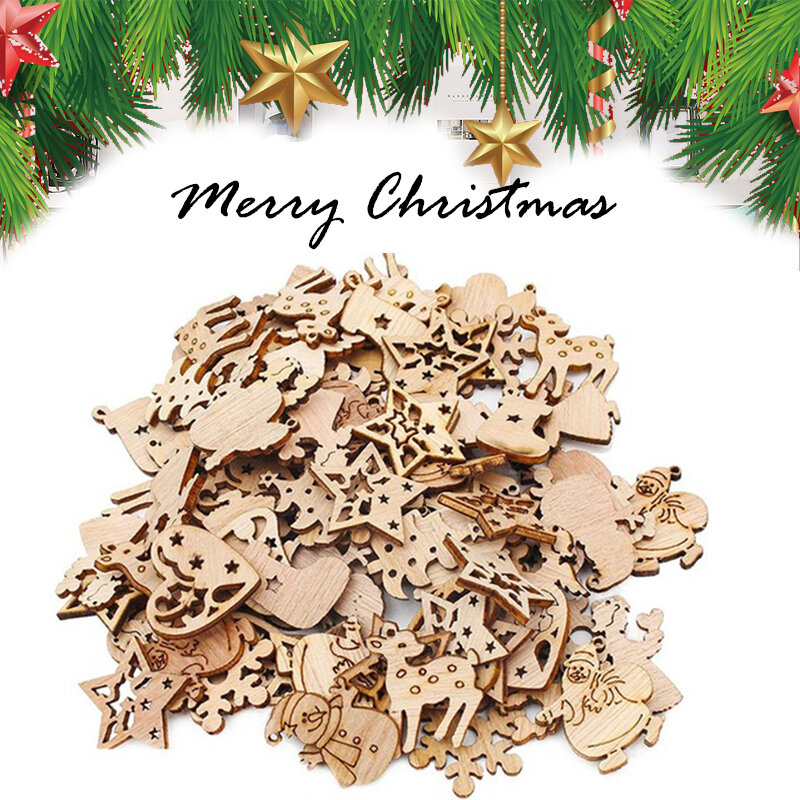 50/100PCS DIY NaturalWooden Chip Weihnachten Baum Hängen Ornamente Anhänger Kind Geschenke Schneemann Baum Form Weihnachten Ornamente Dekoration