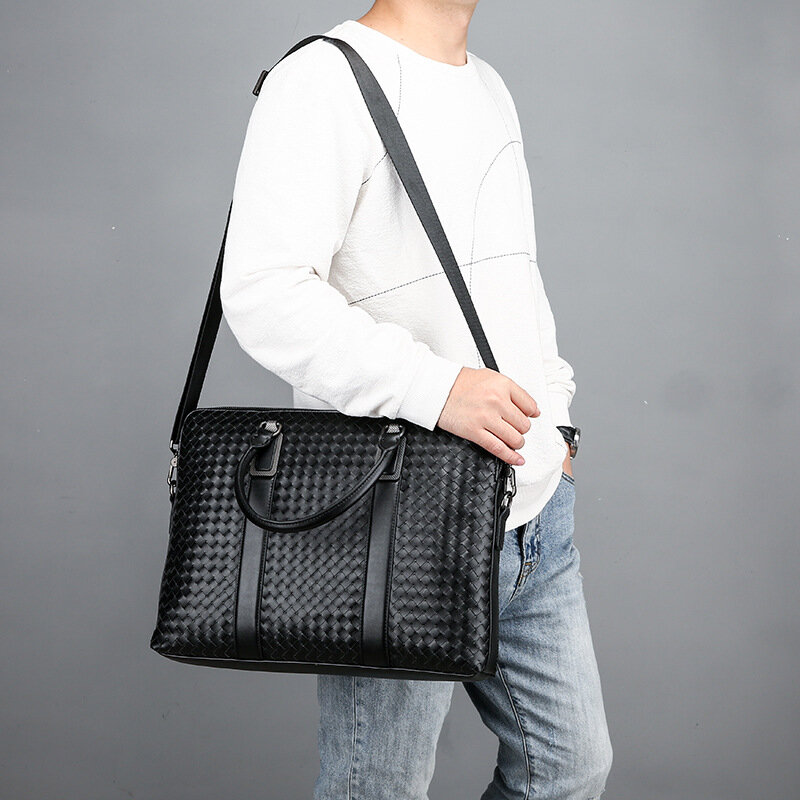 Men's Briefcase Business New Fashion Travel Bag Woven Male Handbag Casual Shoulder Cross body Bag Laptop Messenger Bag for Man