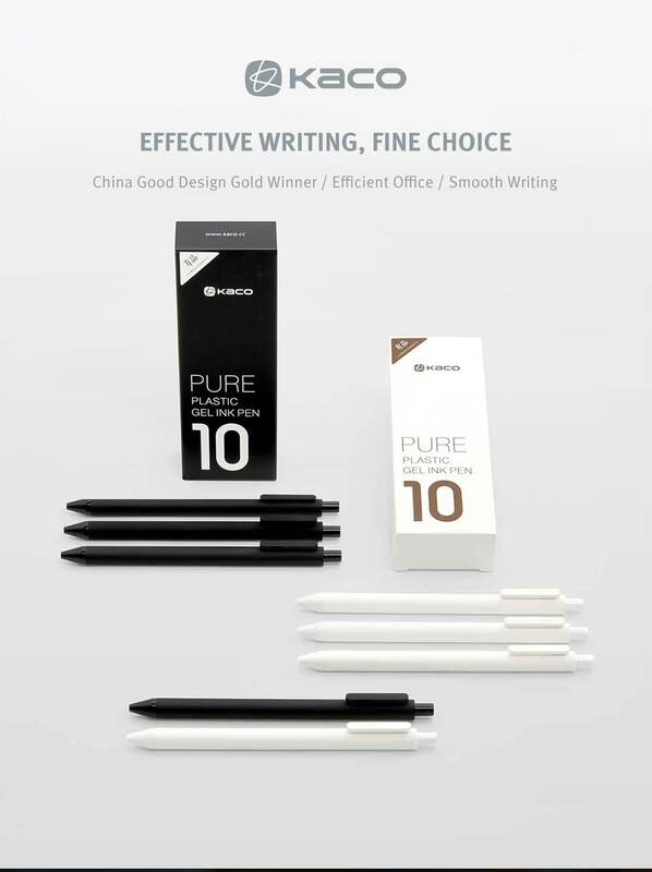 Youpin KACO 젤 펜 0.5mm 블랙 화이트 컬러 잉크 리필 ABS 플라스틱 펜 쓰기 길이 400MM 원활하게 사무실 공부 쓰기, 카코 젤 펜 검정 화이트 컬러 잉크 리필