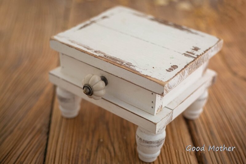 Noworodka fotografia rekwizyty dla dziecka biały drewniany Mini Retro stolik Studio strzela akcesoria rekwizyty fotograficzne 18x15x12cm