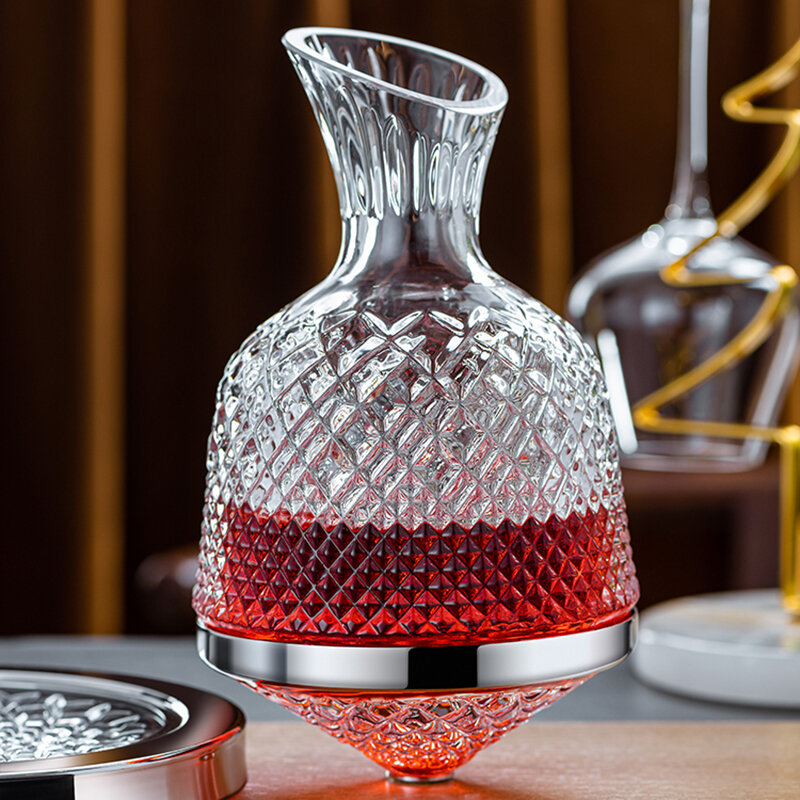 GOALONE Luxury Rotating Wine Decanter Lead-Free Clear Crystal Glass Red Wine Aerator Decanter Set Elegant Gifts for Wine Lovers