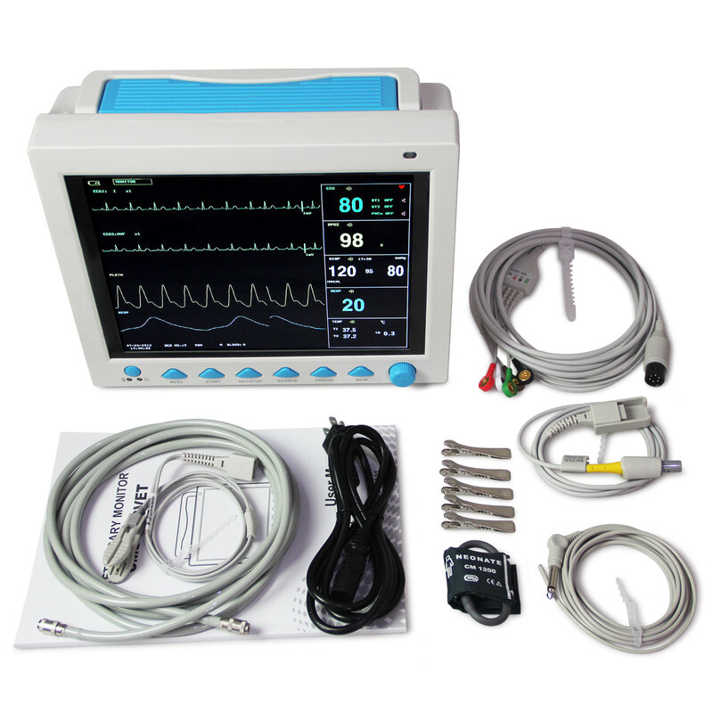 Contec cms8000vet co2 veterinário icu paciente monitor capnograph sinais vitais 7 parâmetro + etco2