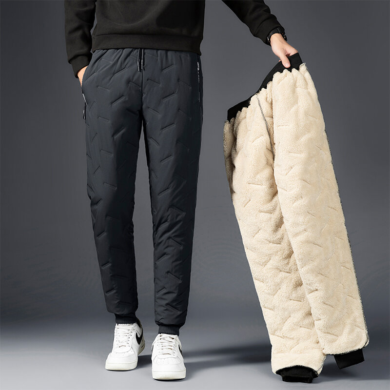 겨울 양털 플러스 사이즈 조깅 바지 남성용, 두껍고 따뜻한 스웨트팬츠 방수 캐주얼 바지 플러스 사이즈