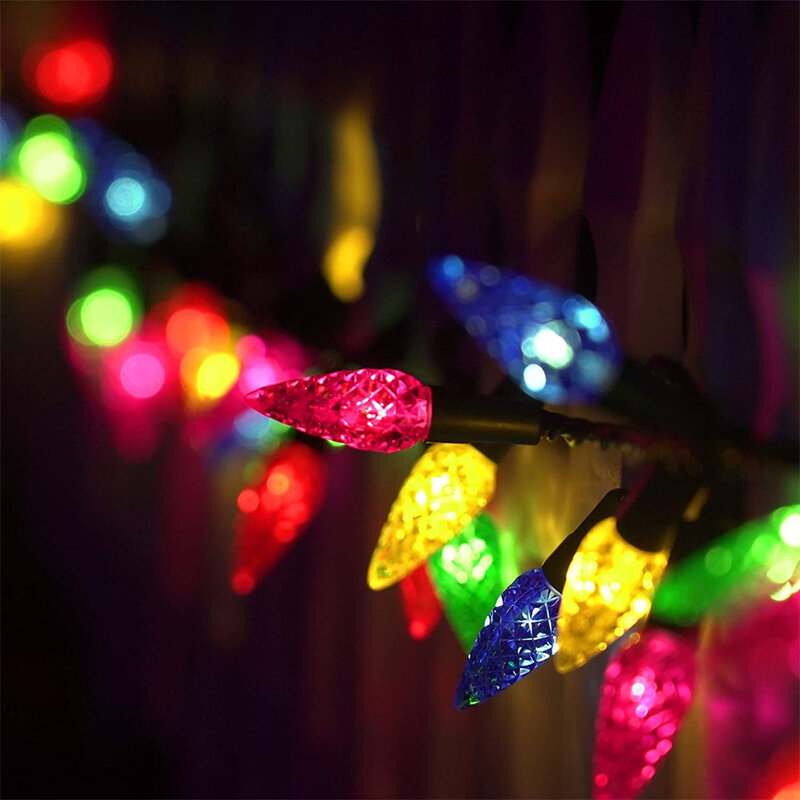 Cadena de luces LED de fresa C6 para decoración de exteriores, lámparas solares de jardín para boda, fiesta, árbol de Navidad, 16, 5 pies/5m, 50 LED de batería
