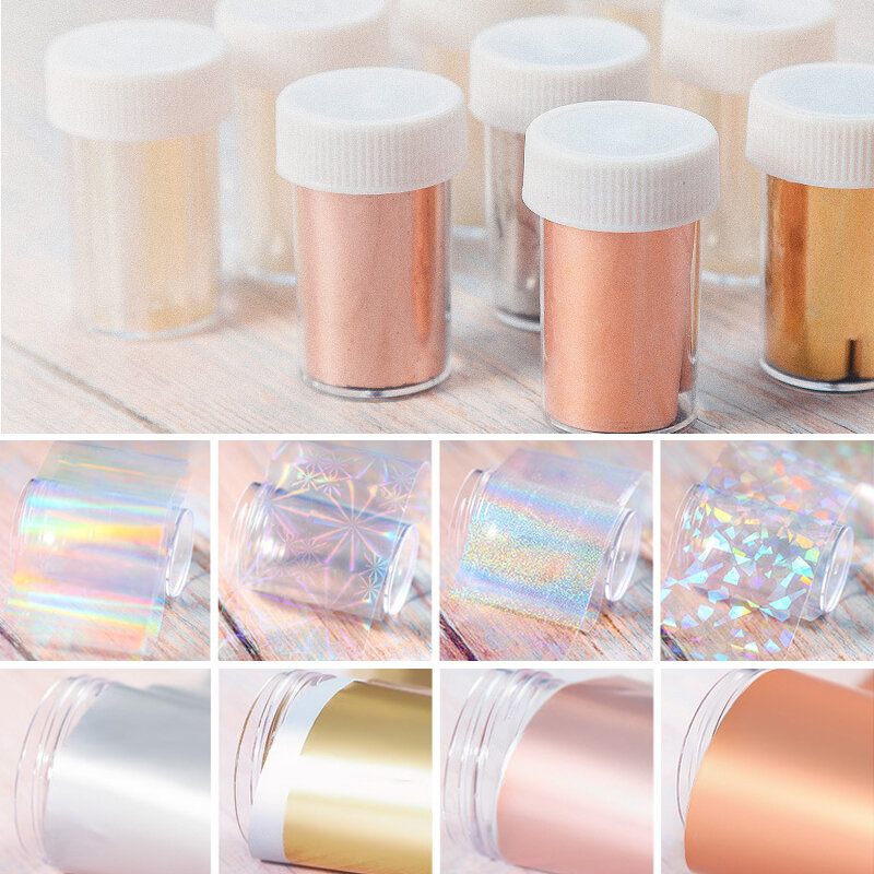 Pegatinas holográficas para uñas, brillo, oro rosa, láser, brillo, 4x100cm, bricolaje