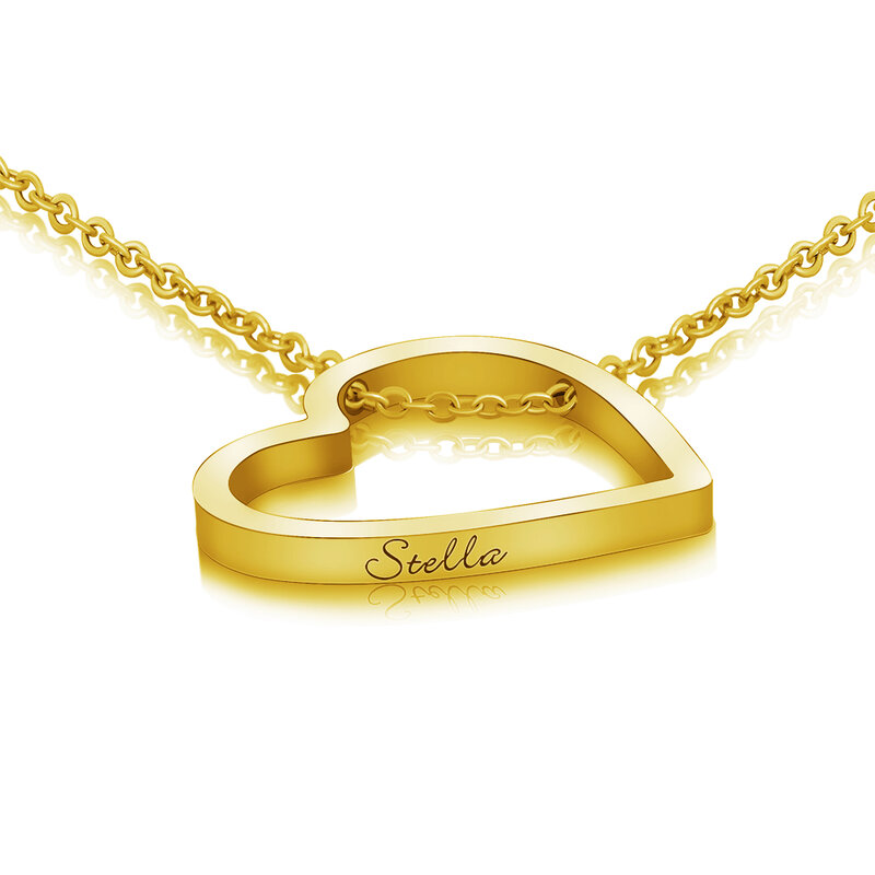 Collar con colgante de corazón con nombre personalizado para mujer, de acero inoxidable, oro rosa dorado, 36x36mm