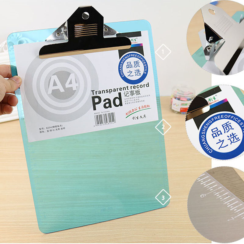 Acrylic A4 Writing Board Transparent Color Menu Board Clip Office School Supplies Folder Board Pad Board Stationary Clipboard