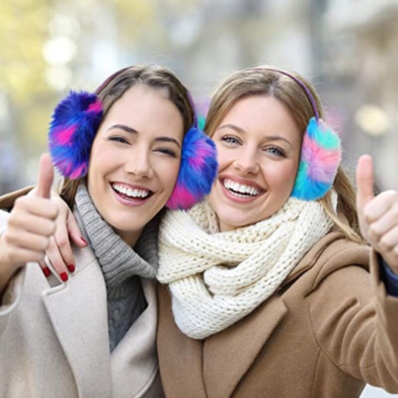 L5YC Ear Muff Earmuff Ear Warmer for Women Girls Iridescent Gradient Winter Faux Fur Christmas GIfts Auroral Color