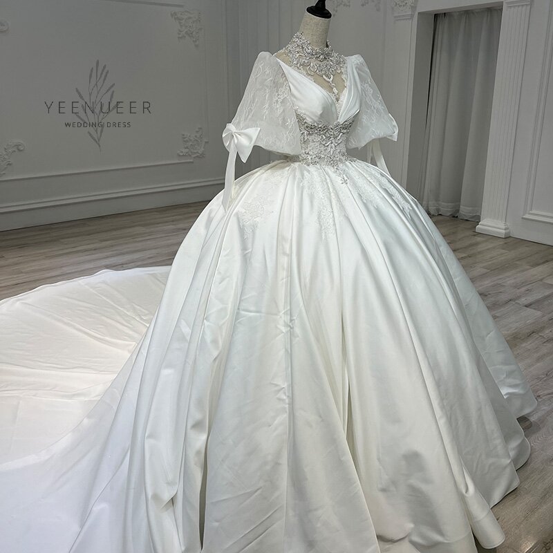 Yeenueer White Satin Wedding Dress Big Size Wedding Dresses For Women 2021 Bridal