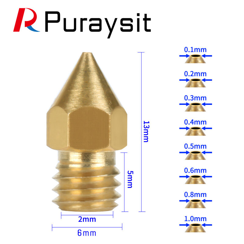 Аксессуары для 3D принтера Puraysit, 30 шт., MK8 заостренная латунная насадка 1,75/3,0 мм, экструдер, выделенная внешняя резьба
