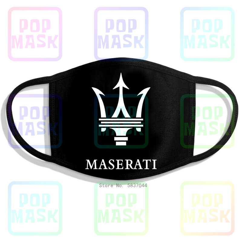 Maserati esporte carro logotipo impressão lavável respirável reutilizável algodão máscara boca