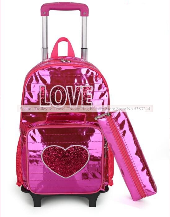 Школьный рюкзак на колесиках для девочек, комплект из сумки на колесиках и ланч-бокса для студентов
