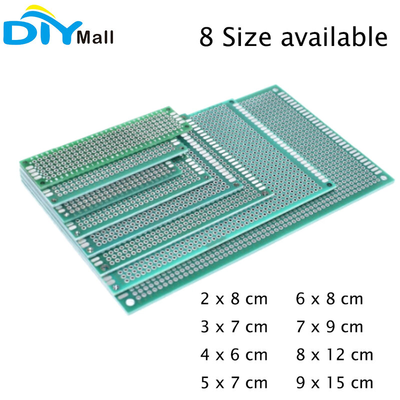 10 pezzi doppio lato prototipo fai da te universale circuito stampato PCB Board Protoboard 2x8 3x7 4x6 5x7 6x8 7x9 8x12 9x15cm