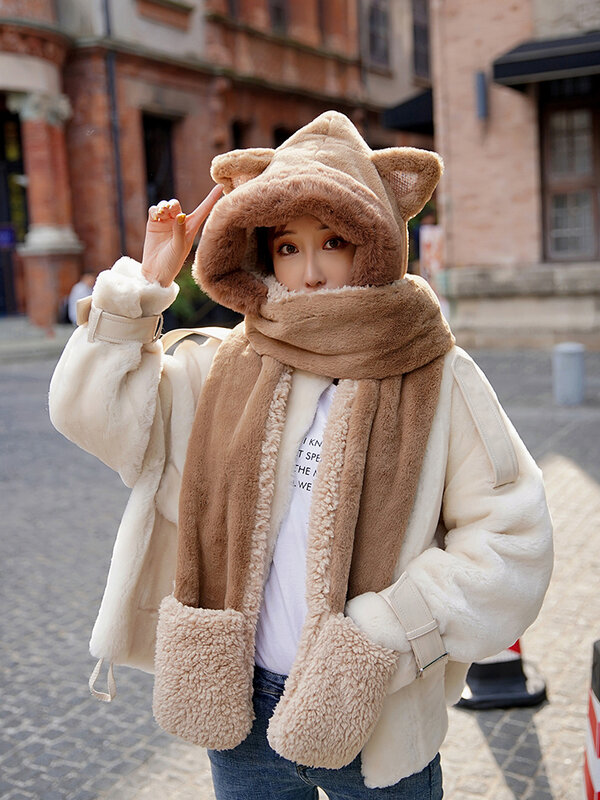 2021 겨울 두꺼운 따뜻한 스카프 장갑 여성 겨울 모자와 스카프 장갑 세트