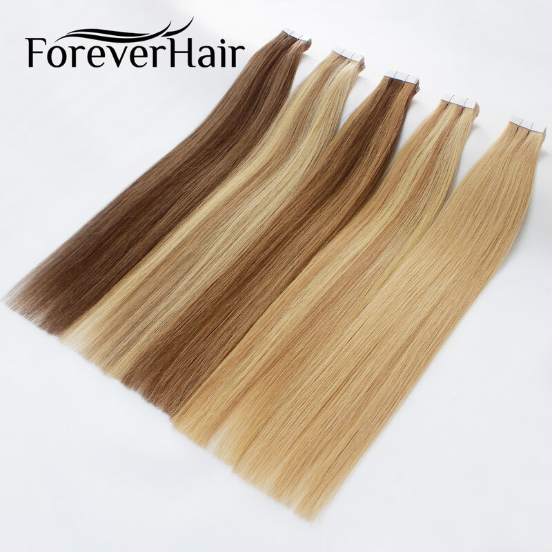 FOREVER HAIR-Extensión de cabello humano 2,0 Real, cinta Remy, cutícula sin costuras, trama de piel recta, estilo de salón de belleza, 20 Uds./pac, 100% g/pc