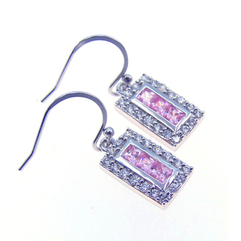 Boucles d'oreilles rectangles en cristal rose Zircon pour femmes, en laiton, nouvelle collection