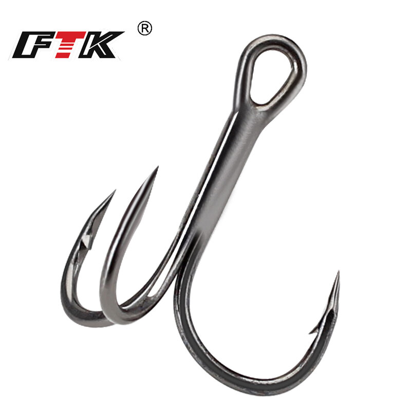 FTK-خطاف صيد ثلاثي ، فولاذ عالي الكربون ، 15-20 قطعة ، خطاف مقلوب ، خطاف صيد أسود للإغراء ، معدات صيد