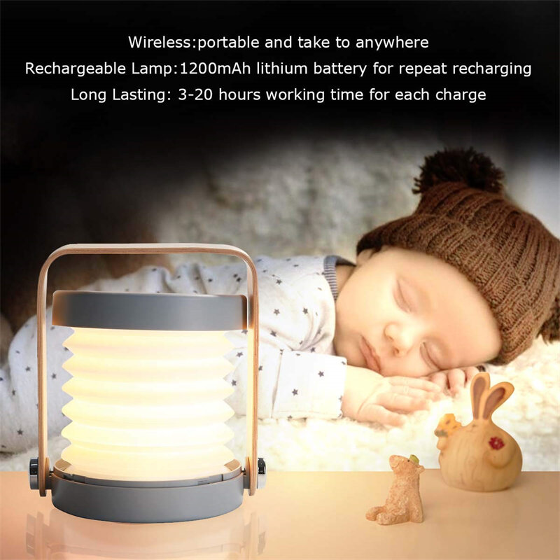 LED Portable Battery Operated Lantern 2000mAh Touch Retractable Lights with USB Wall Adapter For Reading Walking Sleeping Gifts