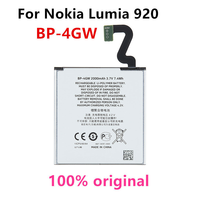 BP-4GW-Batería de repuesto Original para móvil, Pila de polímero de litio de 2000mAh para Nokia Lumia 920 920T BP4GW/BP 4GW