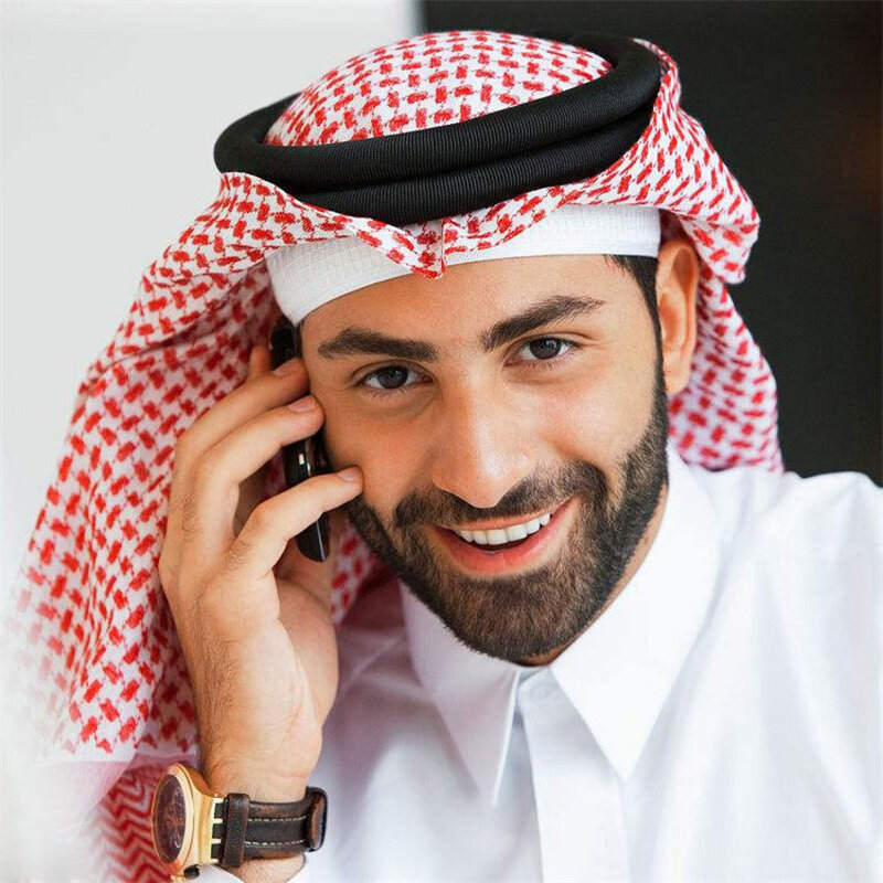 Kostum Tradisional Pria Islami 3 Warna Topi Kotak-kotak Pria Syal Kepala Turban Muslim Hijab Dubai, Topi Doa Ramadhan Arab 135*135Cm