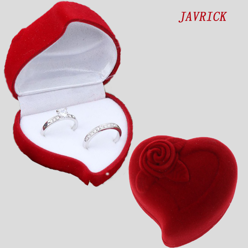 Двойная коробка для обручальных колец, бархатная коробка в форме сердца с красной розой, показ ювелирных изделий