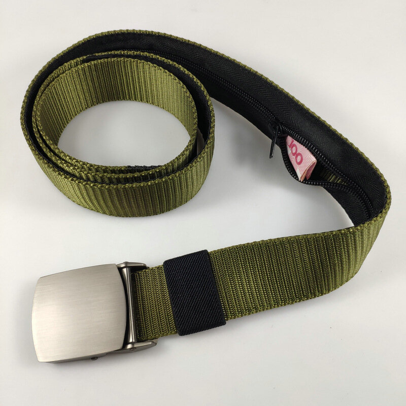 Hidden Money Belt 3.8CM Tank-print Alloy Buckle Men's Outdoor Stealth Zipper Wallet Pants Belt High Quality Military Purse Belt