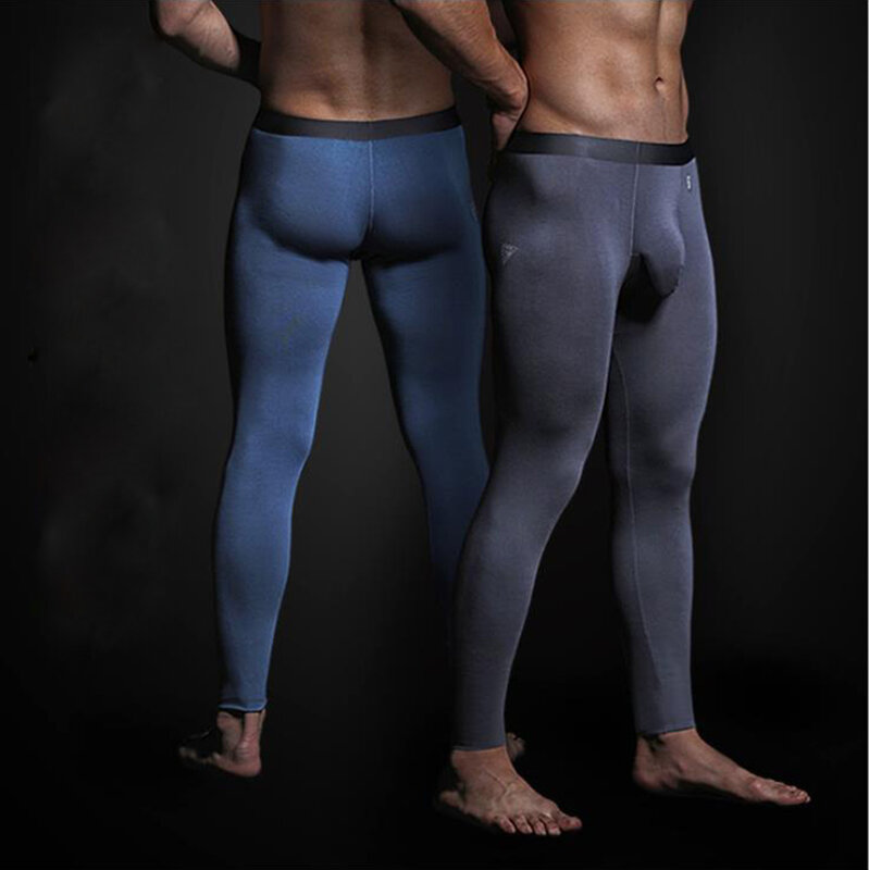 Modal Breathable Men Long Legging Sexy Low Waist Big  Pouch Long John  Warm  Seamless  Pants