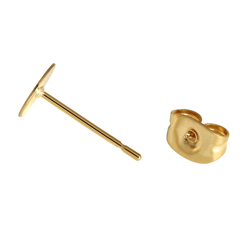 Pendientes de acero inoxidable chapados en oro Real, pasadores de Base con tapón para pendientes, accesorios para la oreja, fabricación de joyas DIY