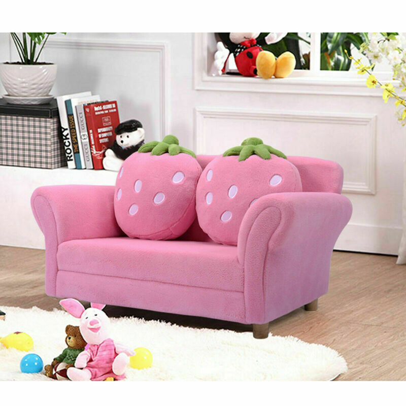Sofá con reposabrazos para niños pequeños, silla con 2 almohadas, color rosa HW54190PI