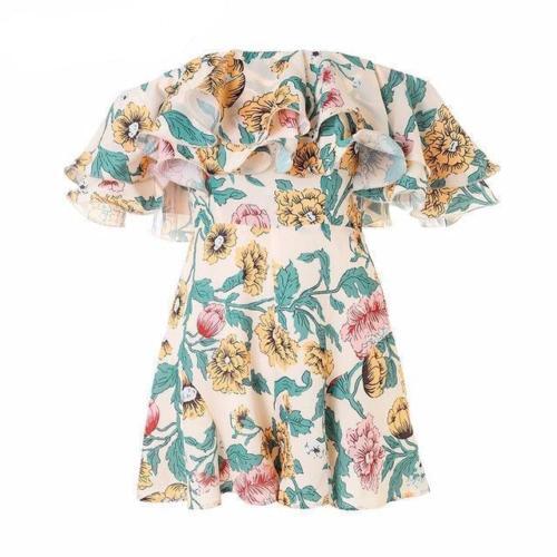 Damskie letnie Off Shoulder Ruffle Romper krótkie szelki kombinezony ogólnie Lady Floral wydrukowano Playsuit plaża krótkie kombinezony jednoczęściowe