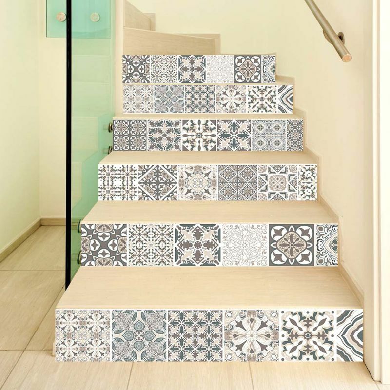 Escalera elevadora de flores con Mandala 3D, Pegatina autoadhesiva para suelo, impermeable, etiqueta de pared de PVC para decoración del hogar, 6 unidades