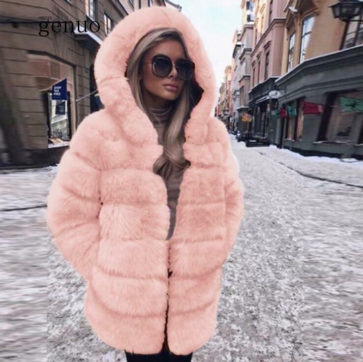 Trendy New Fur Cat abbigliamento invernale donna donna Warm Faux Fur Coat Jacket Solid Hooded capispalla Abrigo Peluche Mujer 2020
