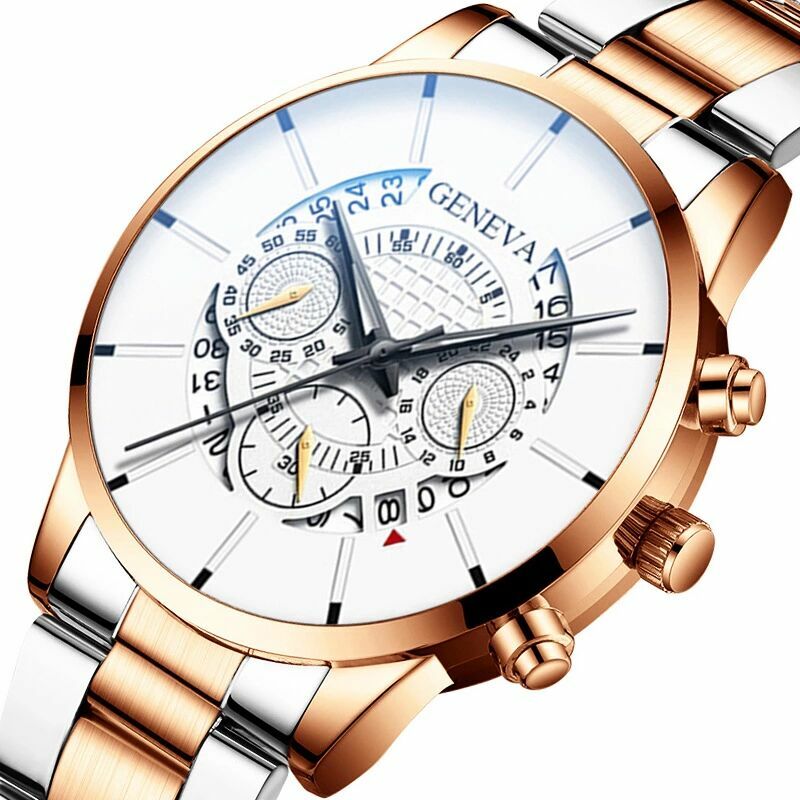Geneva-Reloj analógico de acero inoxidable para Hombre, accesorio de pulsera de cuarzo resistente al agua con diseño clásico, complemento Masculino de marca de lujo disponible en color negro