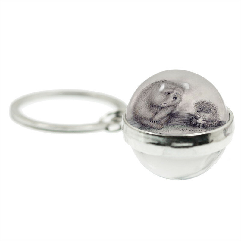 Брелок для ключей «Ежик в тумане», двухсторонний кулон в виде стеклянного шара с мультяшным рисунком, аксессуары, металлический держатель для ключей