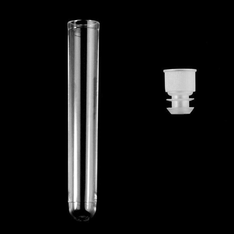 Tubos de ensayo de plástico transparente con tapas de rosca blancas, contenedores de muestra, botellas, tapones de empuje, 12x75mm, 100 Uds.