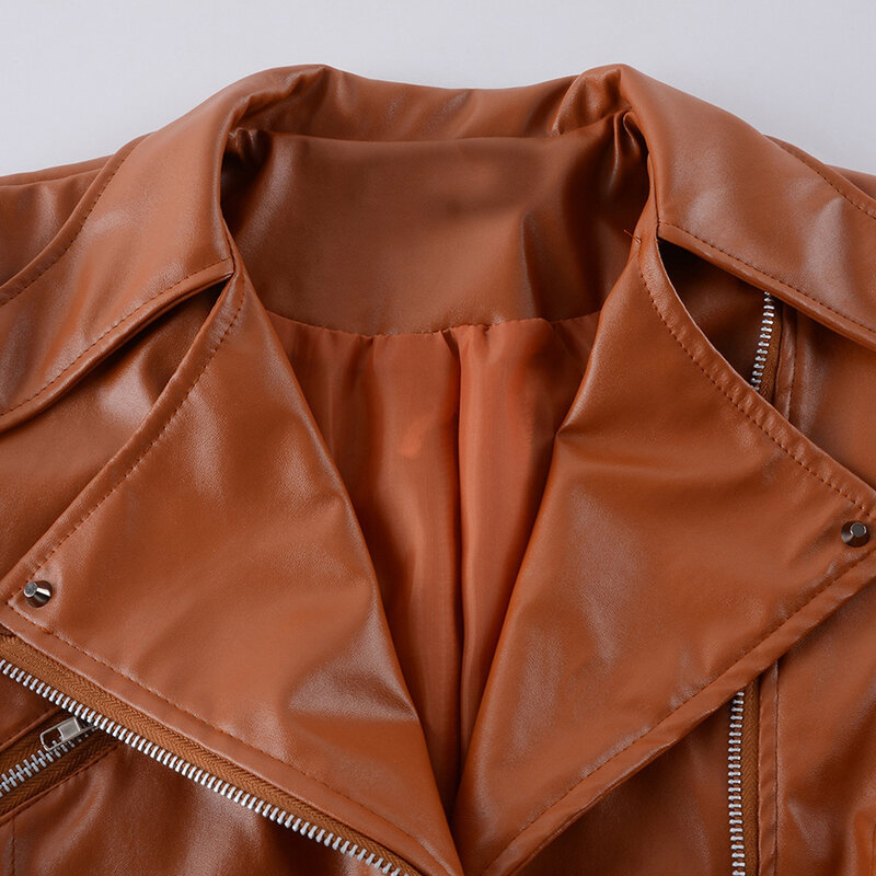 Jaqueta de couro de inverno feminina, casaco curto estiloso para mulheres jaqueta slim para senhoras zíper cinto motos