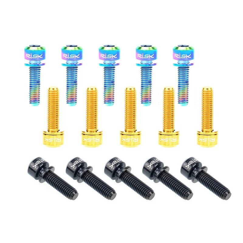 RISK 6PCS M5x18mm/ M5x20mm Titanium Stem Screws Bolt with Washer Bicycle Bike MTB Steering Stem Handlebar Ultralight Stem Screws