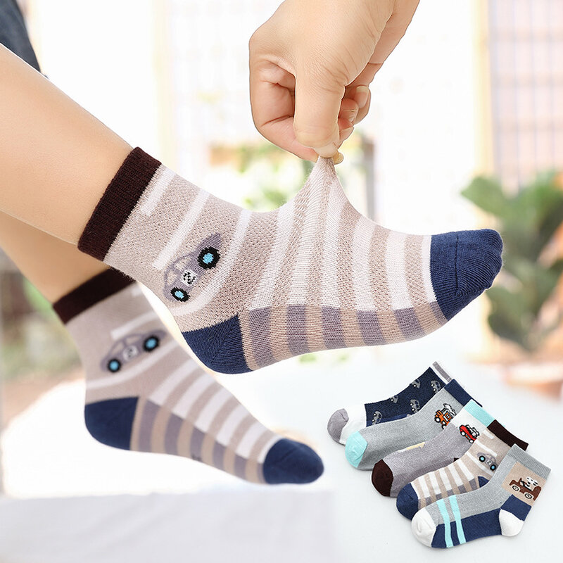 2024 neue Frühling Sommer Kinder Socken Mesh atmungsaktive Auto Stil Baumwolle Jungen Socken 3-15 Jahre Kinder Socken 5 paare/los
