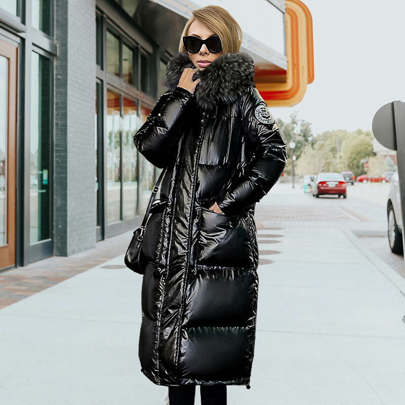 女性の冬のコート,暖かい毛皮の襟付きの厚いコート,パーカー,冬のファッションジャケット