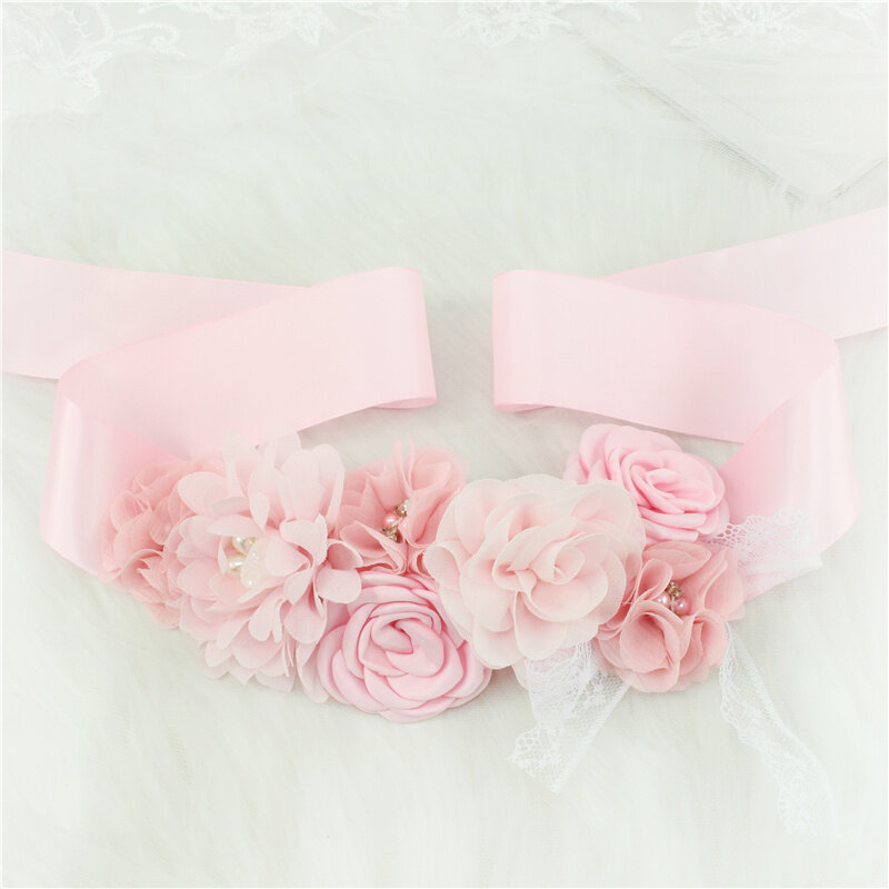 Ceinture de mariage rose, blanc, bleu, violet, fleur, nœud perlé, robe de mariée, ruban, ceinture, robe de demoiselle d'honneur