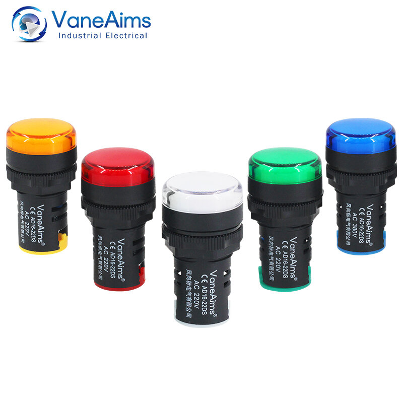 VaneAims-Lâmpada de sinal de energia plástica, pequenos grânulos de luz indicadora LED, vermelho, branco, verde, azul, amarelo, AD16-22DS, 12V, 24V, 220V
