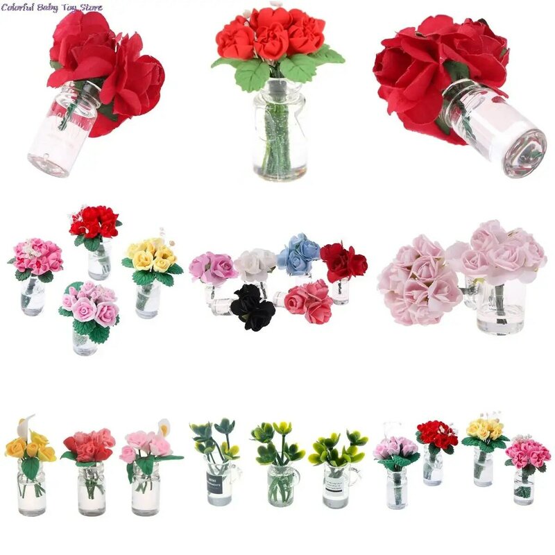 1pc mini flores vaso planta boneca casa decoração 1:12 dollhouse móveis brinquedos ornamentos de jardim