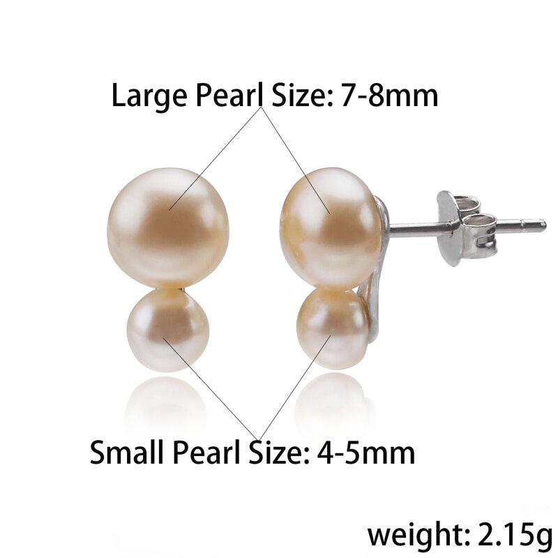 New Freshwater Pearl Earrings 925 Sterling Silver Stud Earrings For Women Two Pearl Earring Fashion Fine Jewelry Girl Gift