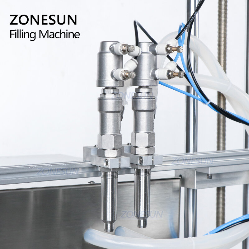 ZONESUN-آلة تعبئة برأسين للشامبو السائل وعصير الجل الأوتوماتيكي وسلسلة المكتب