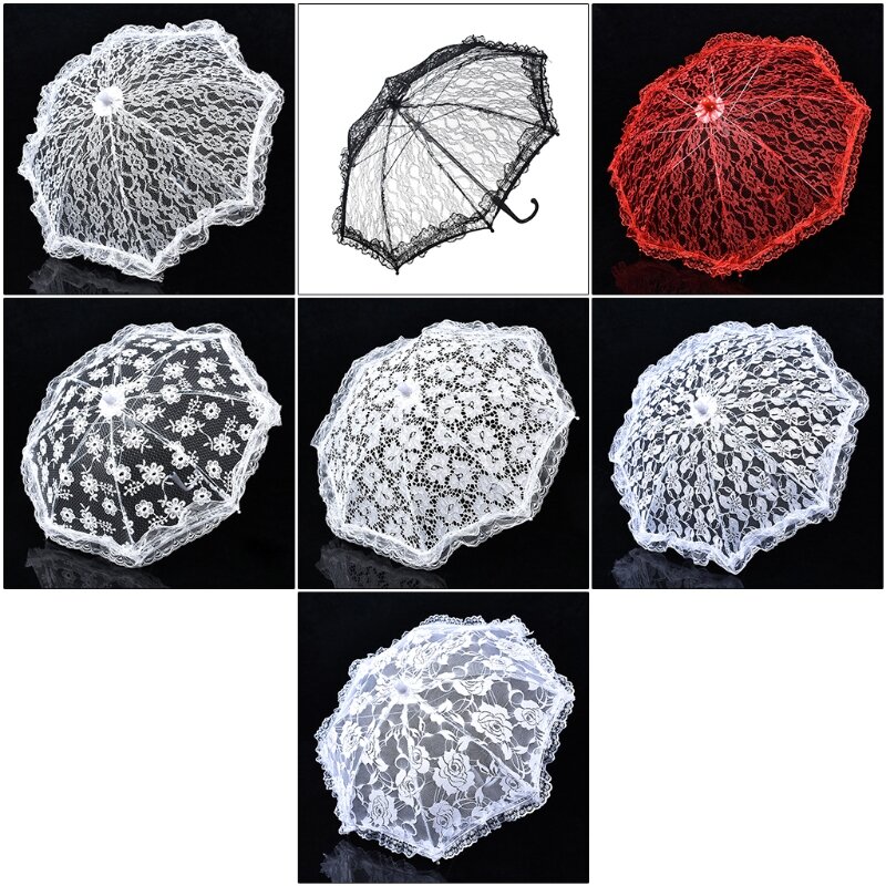 레이스 꽃 우산 웨딩 장식 신부 수제 사진 소품 우산 파라솔 3 색 다른 패턴