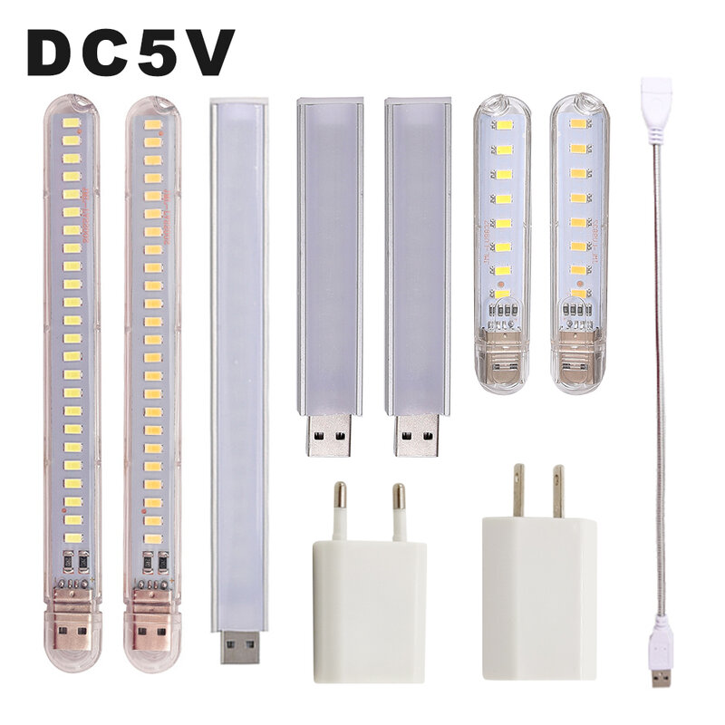 DC 5V Mini LED Night Light Portable 10LEDs 24LEDs USB Reading Table Lamp Bendable Extension Pole US Plug Adapter Book Lights