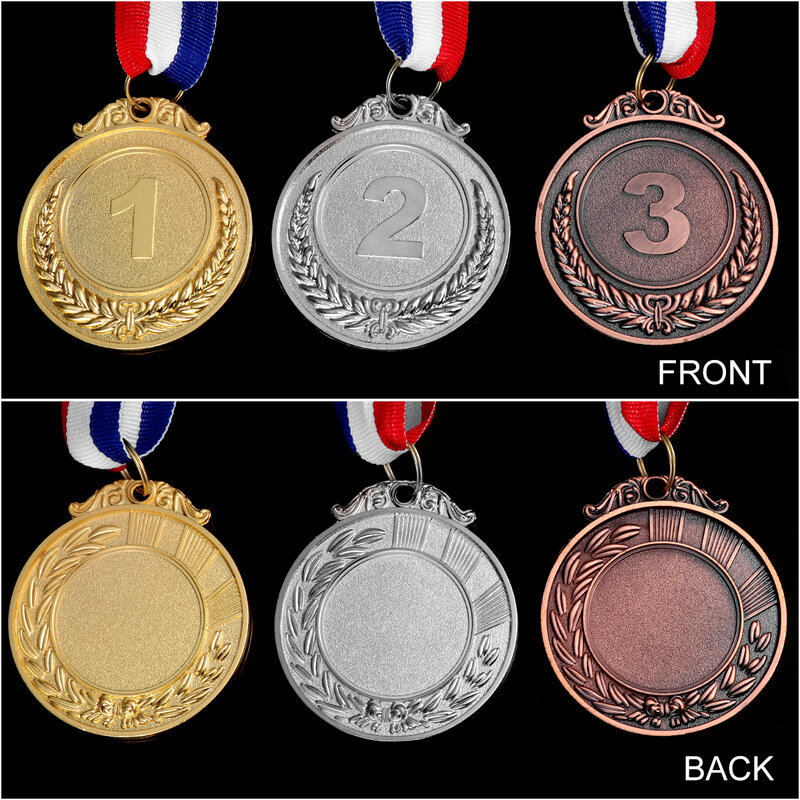 3PCS Metal Award Medals sports medals Academics Award Any Competition Games Medal with Neck Ribbon Gold Silver Bronze Style